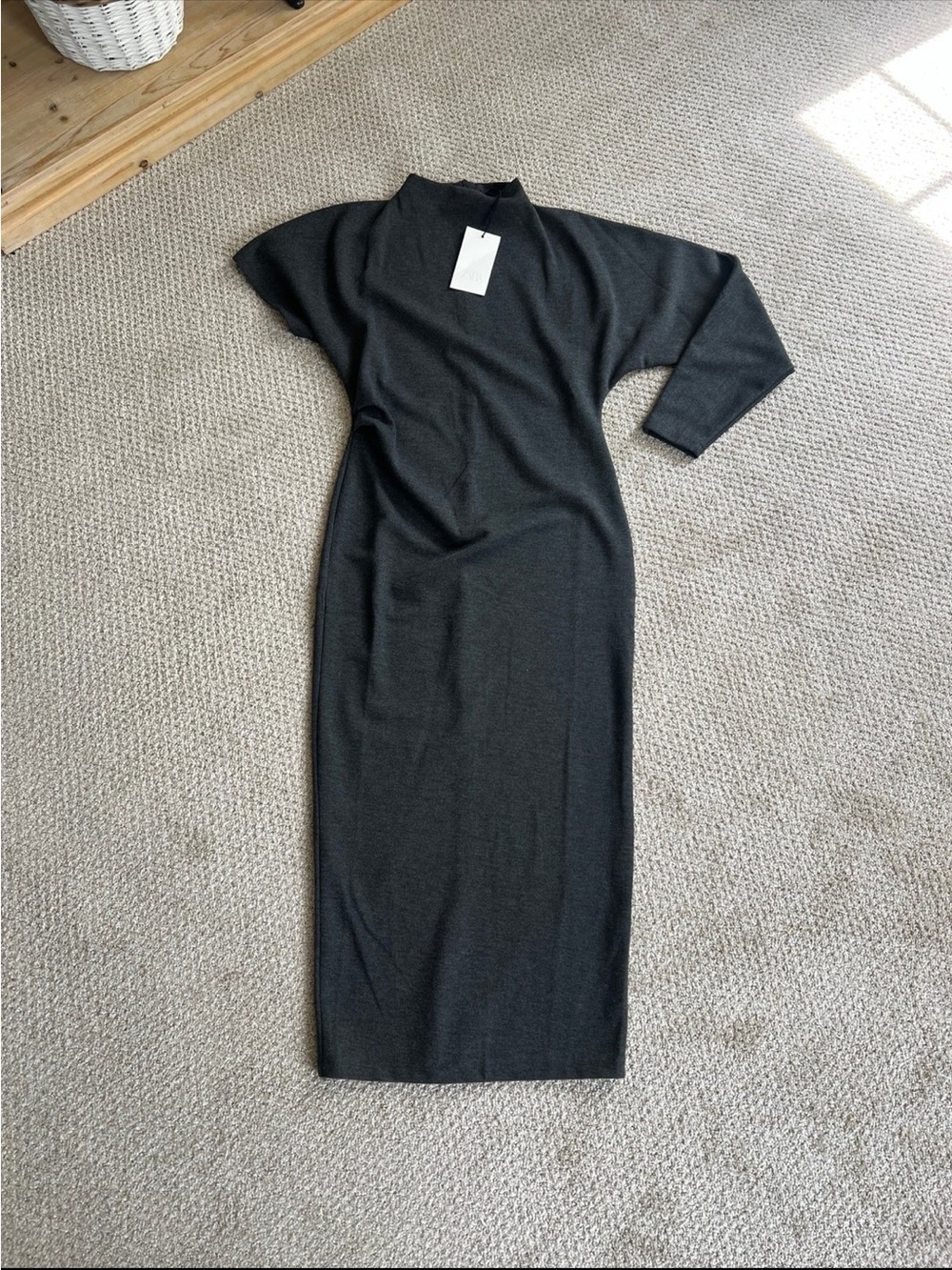 Zara Charcoal Black Maxi Knit Dress with High Neck